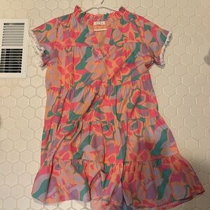 THML Pastel Abstract Tiered Mini Dress in Pink, Mint & Lavender